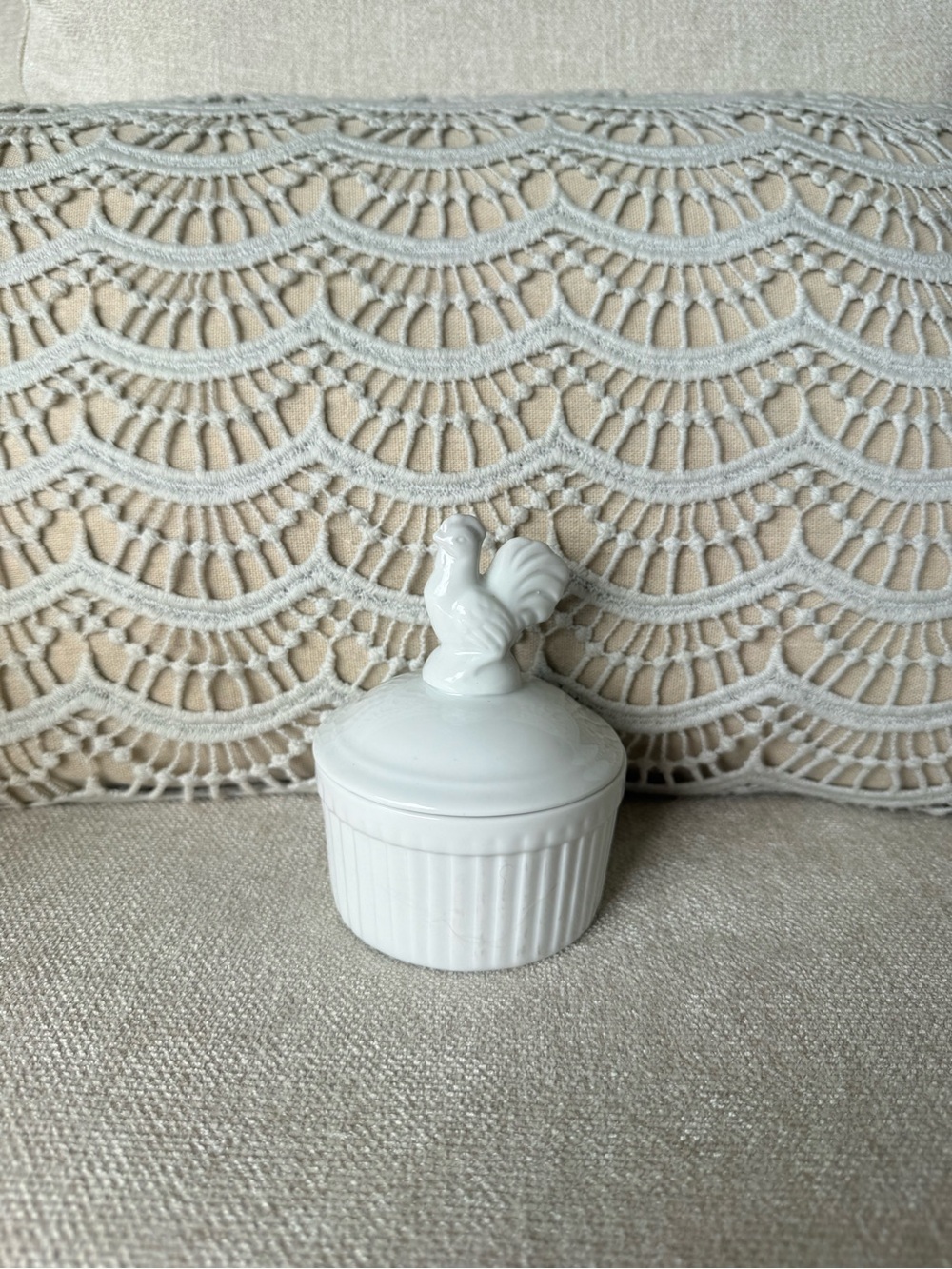 White Ramekin Salt Cellar with Rooster Finial